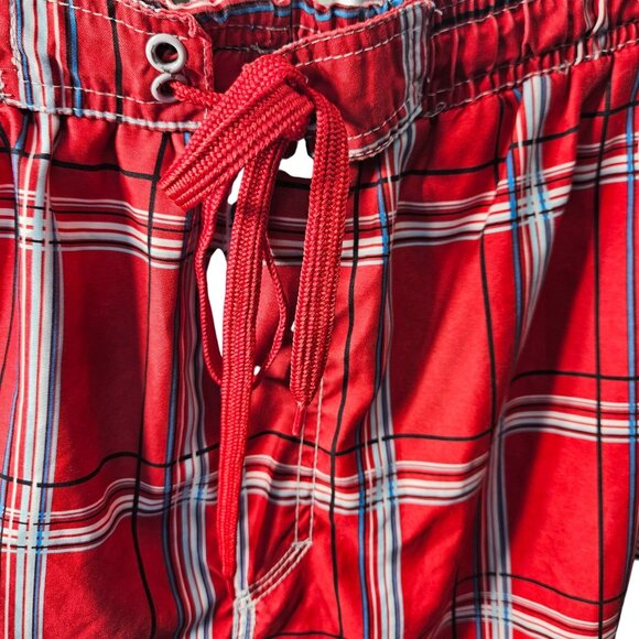 Burnside Red & White Plaid Mens Drawstring Swim Trunks With Mesh Lining Size L - Picture 3 of 6